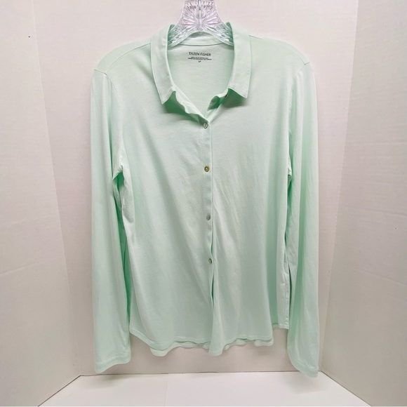Eileen Fisher Tops - Eileen Fisher Petite S Button Front Long Sleeve Collared Shirt Mint Green USA
